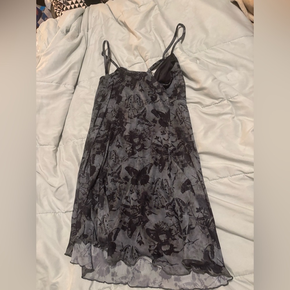 Black and Gray Floral Slip Dress